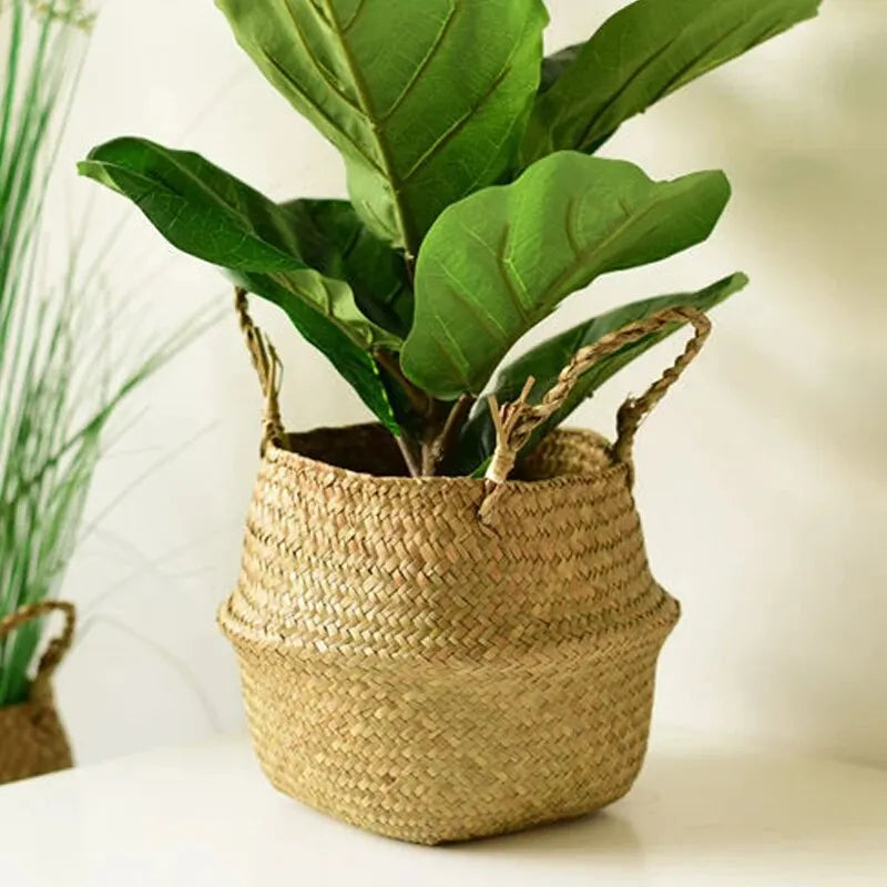 Wicker Basket Toy Organizer Folding Rattan Seagrass Storage Basket