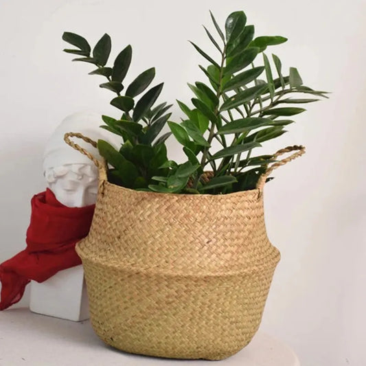 Wicker Basket Toy Organizer Folding Rattan Seagrass Storage Basket