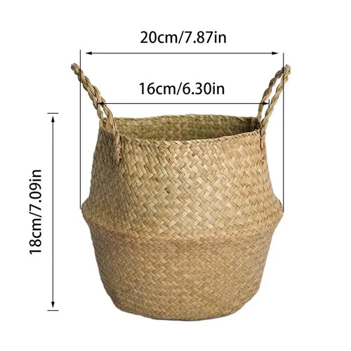 Wicker Basket Toy Organizer Folding Rattan Seagrass Storage Basket