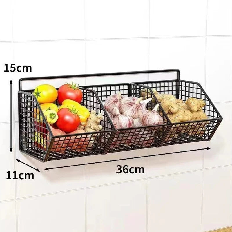 Wall Mounted Kitchen Storage Basket Durable Wire Storage Rack for