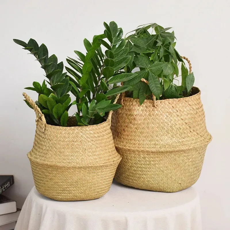Wicker Basket Toy Organizer Folding Rattan Seagrass Storage Basket