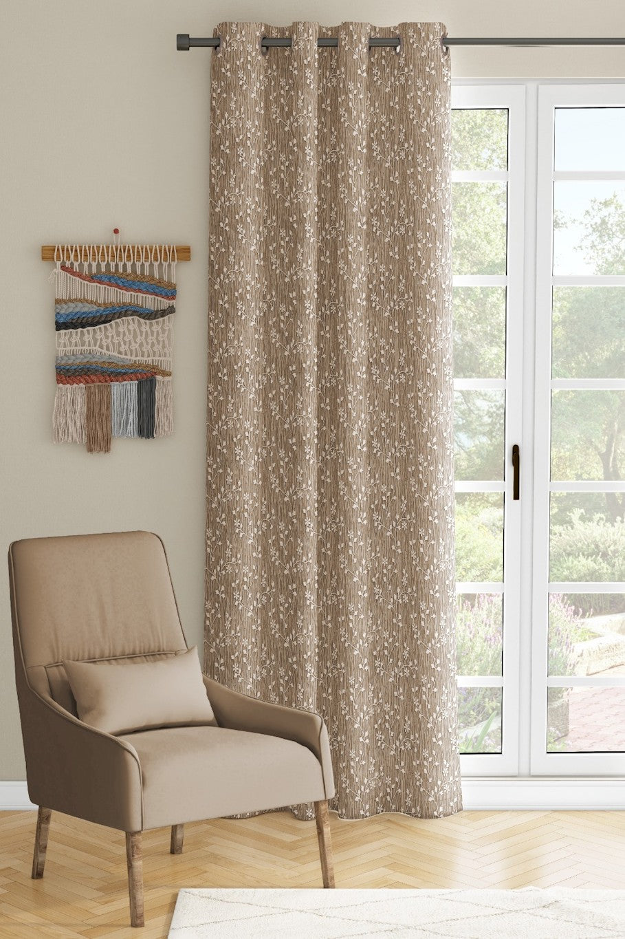 Stylish Printed Polyester Door Curtains, 7 Feet Long (Color-BEIGE)